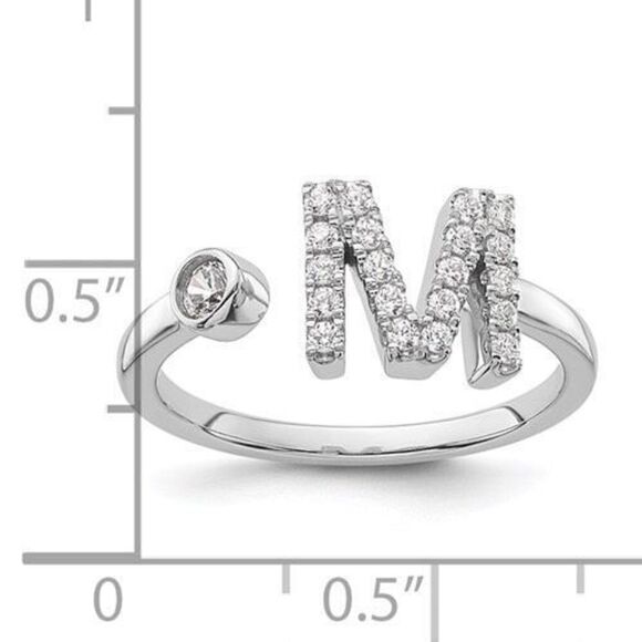 14K White Gold Lab Grown Diamond SI1/SI2, G H I, Initial M Adjustable Ring - Picture 5 of 6